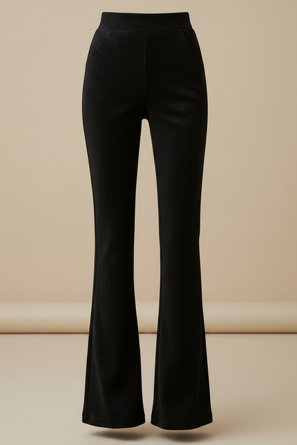 Pantalon Velours Noir Côtelé Évasé Chic Femme - vue 3