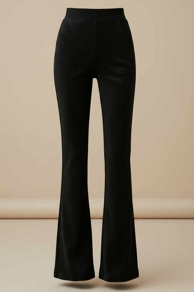Pantalon Velours Noir Côtelé Évasé Chic Femme - vue 3