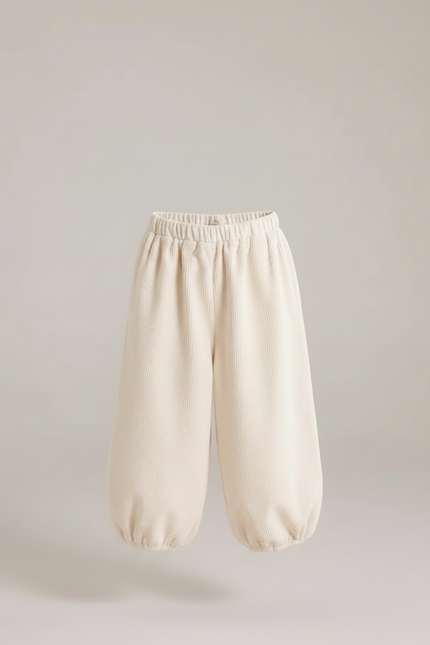 Pantalon Velours Côtelé Écru Ample Fille Lantern - Beige Cordé - vue 3