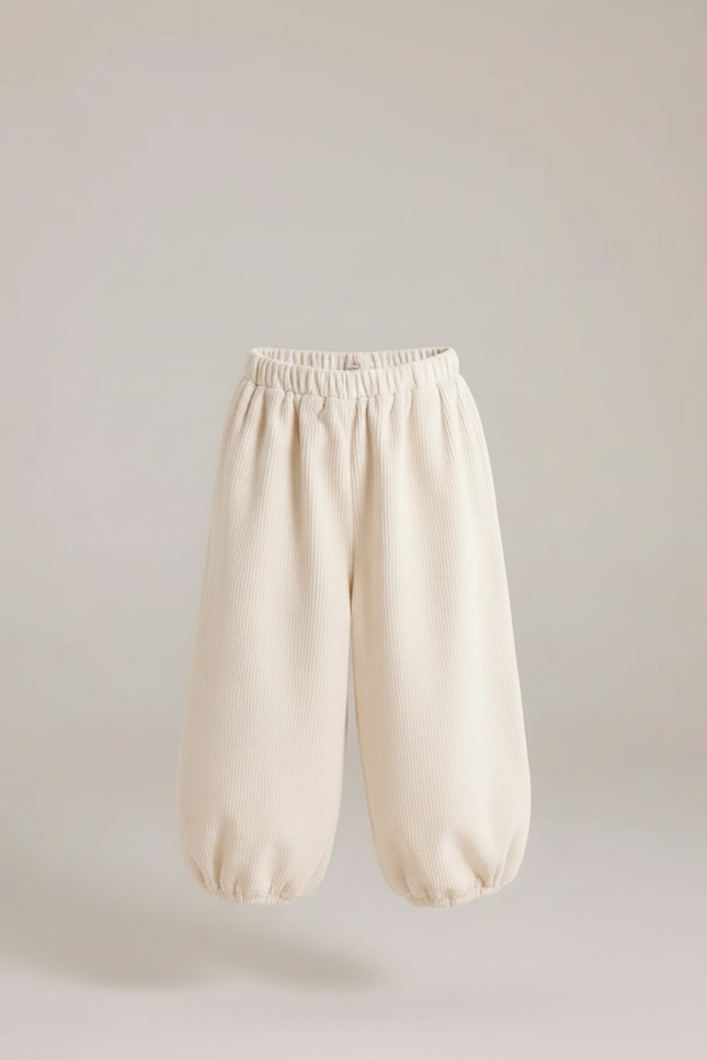 Pantalon Velours Côtelé Écru Ample Fille Lantern - Beige Cordé - vue 3