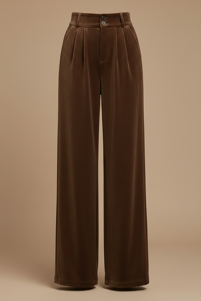 Pantalon Velours Marron Large Plissé Confortable Femme - vue 3