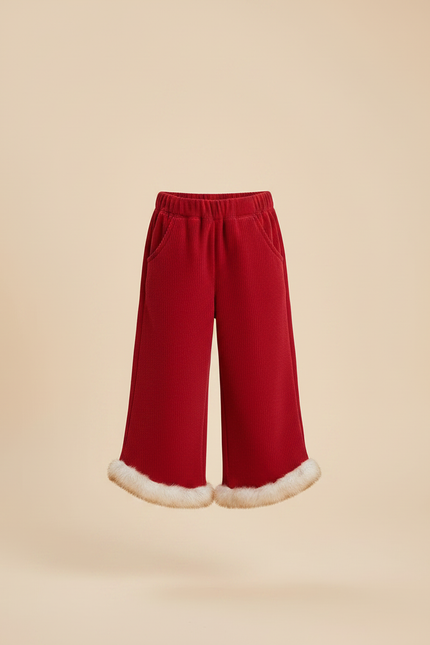 Pantalon Velours Rouge Côtelé Hiver Fille Doublé Fourrure - Cordé - vue 3
