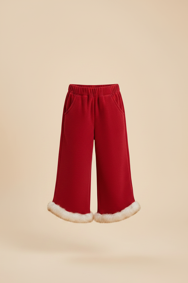 Pantalon Velours Rouge Côtelé Hiver Fille Doublé Fourrure - Cordé - vue 3