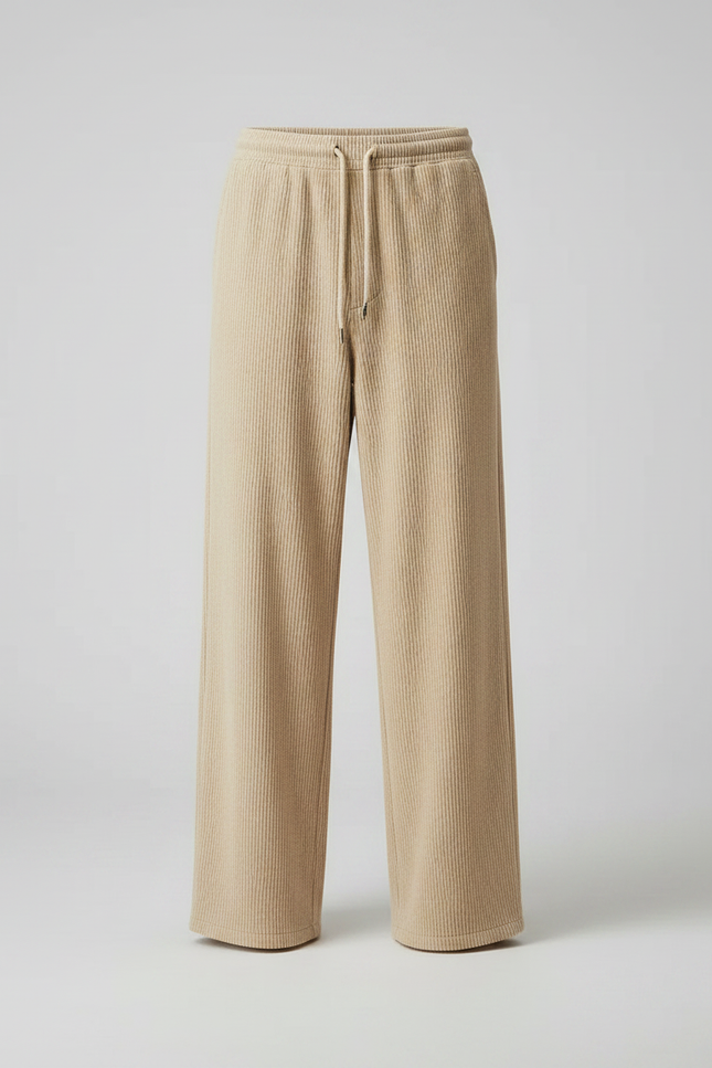 Pantalon Velours Homme Taille Élastiquée - Beige Cordé - vue 3