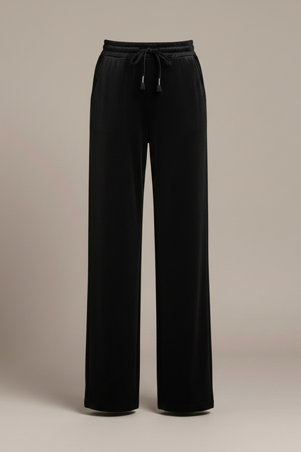 Pantalon Velours Noir Fluide Élégant Femme Ample - vue 3