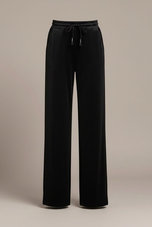 Pantalon Velours Noir Fluide Élégant Femme Ample - vue 3