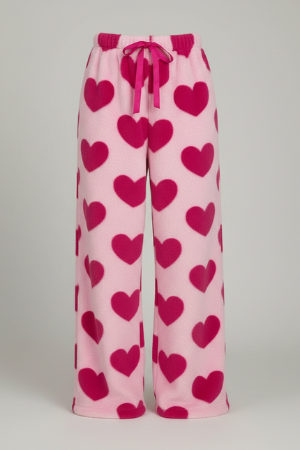 Pantalon Velours Rose Cœurs Ample Doux Femme - vue 3