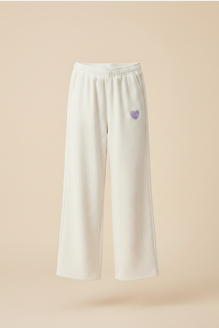 Pantalon Velours Écru Côtelé Ample Cœur Fille - Beige - vue 3
