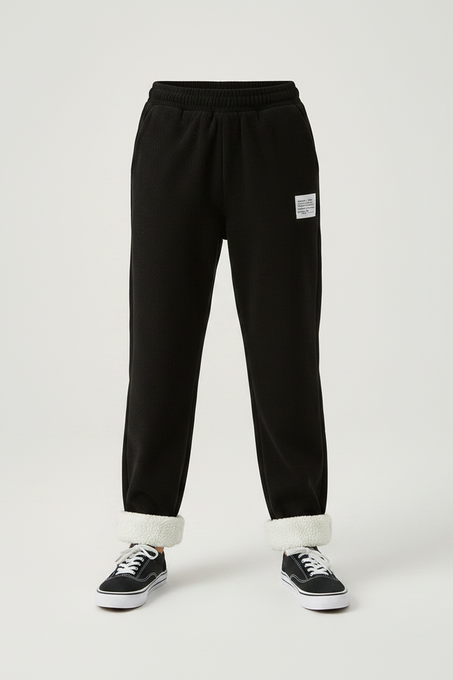 Pantalon Velours Noir Côtelé Doublé Chaud Enfant - Cordé - vue 3
