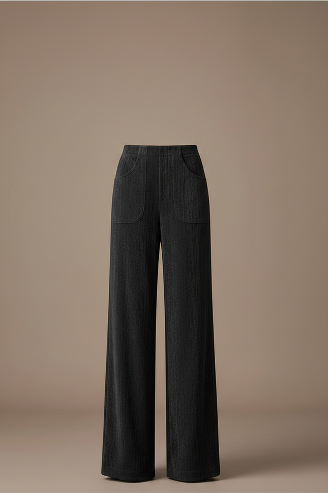 Pantalon Velours Noir Ample Décontracté Taille Haute - Cordé - vue 3