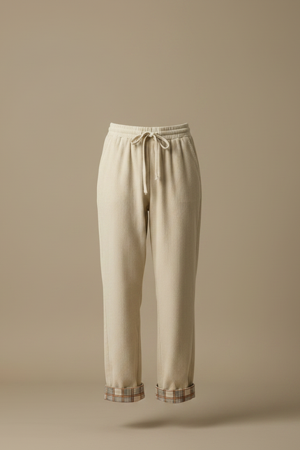 Pantalon Velours Crème Côtelé Droit Plaid Décontracté Femme - Beige - vue 3