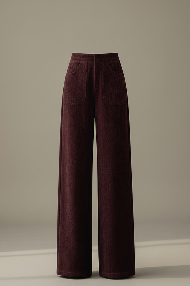 Pantalon Velours Bordeaux Ample Décontracté Poches Femme - Cordé - vue 3
