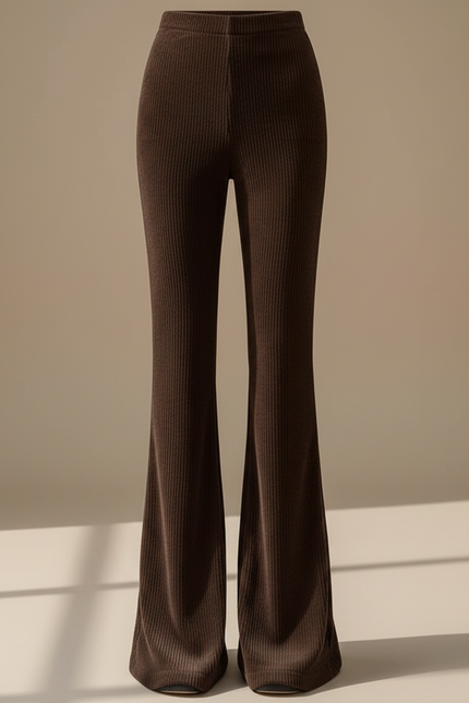 Pantalon Velours Côtelé Marron Évasé Taille Haute Femme - Cordé - vue 3