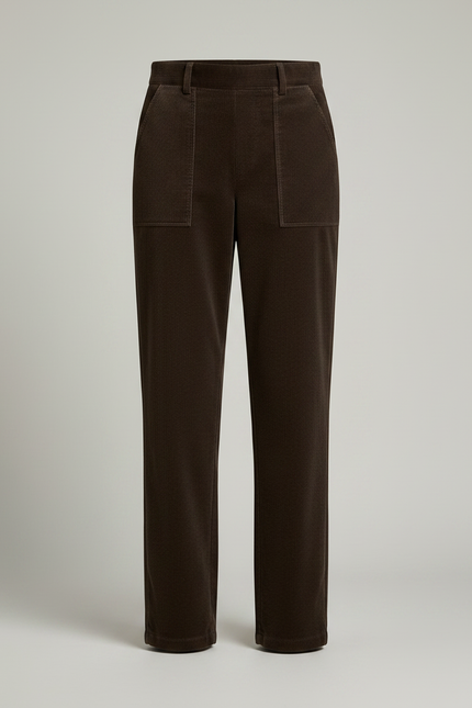 Pantalon Velours Marron Côtelé Droit Taille Haute Élégant - Cordé - vue 3