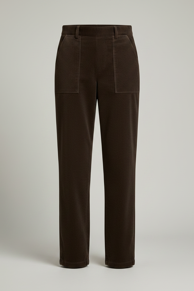 Pantalon Velours Marron Côtelé Droit Taille Haute Élégant - Cordé - vue 3