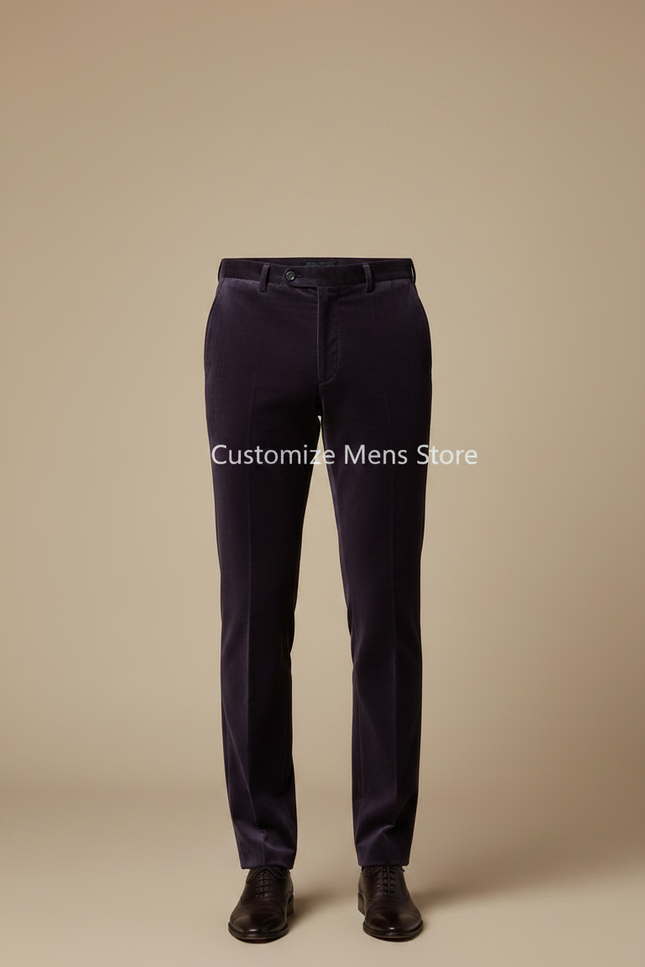 Pantalon Velours Violet Homme Slim Élégant - Cordé - vue 3