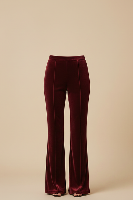 Pantalon Velours Bordeaux Évasé Taille Haute Élégant - vue 3