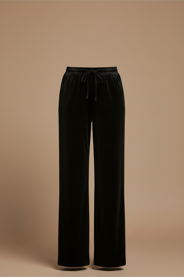 Pantalon Velours Noir Ample Droit Élégant - vue 3