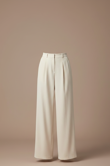 Pantalon Velours Crème Large Ample Fluide Élégant - Beige Polyester - vue 3