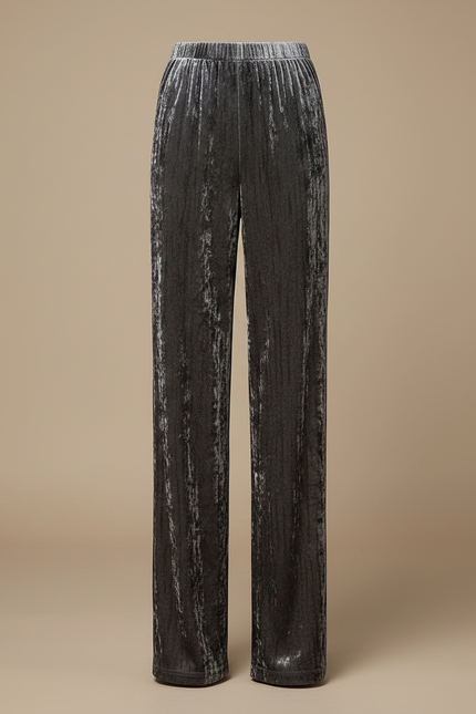 Pantalon Velours Gris Plissé Ample Taille Haute - vue 3