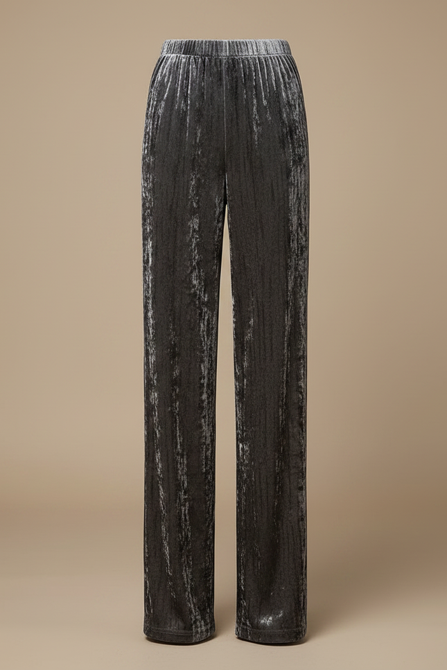 Pantalon Velours Gris Plissé Ample Taille Haute - vue 3