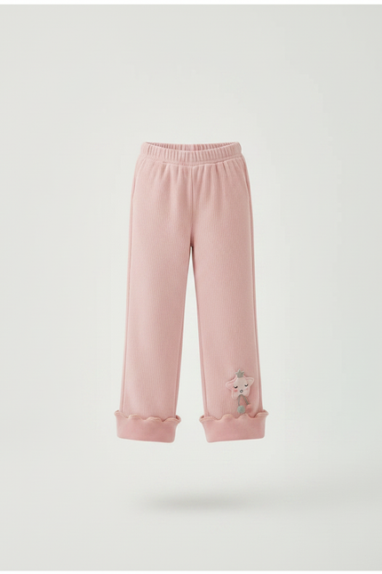 Pantalon Velours Rose Côtelé Épais Enfant Fille - Cordé - vue 3