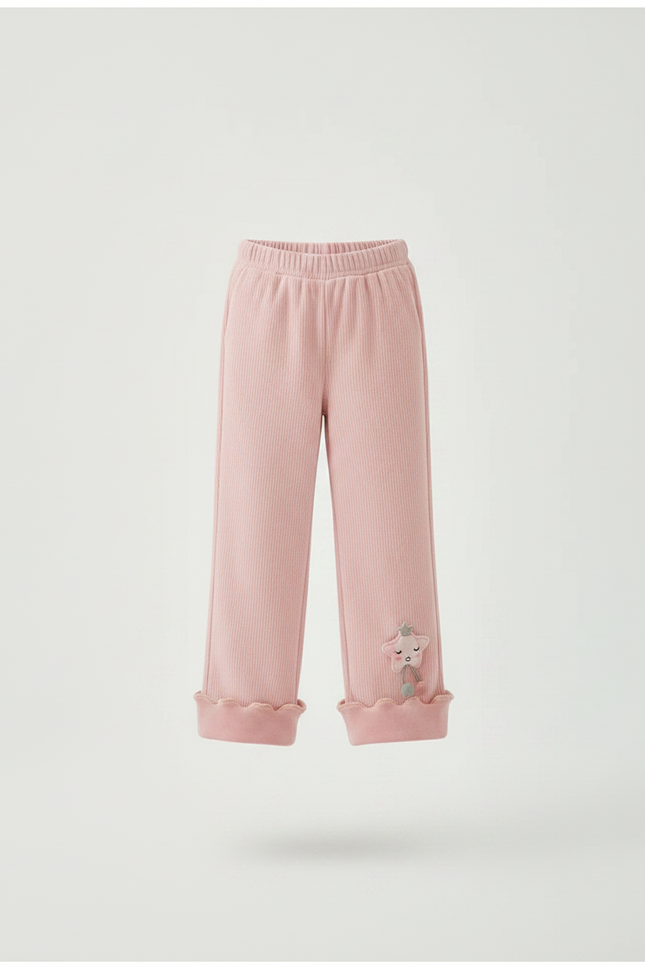Pantalon Velours Rose Côtelé Épais Enfant Fille - Cordé - vue 3