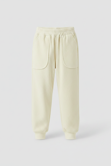 Pantalon Velours Crème Côtelé Ample Élastique Enfant - Beige Cordé - vue 3