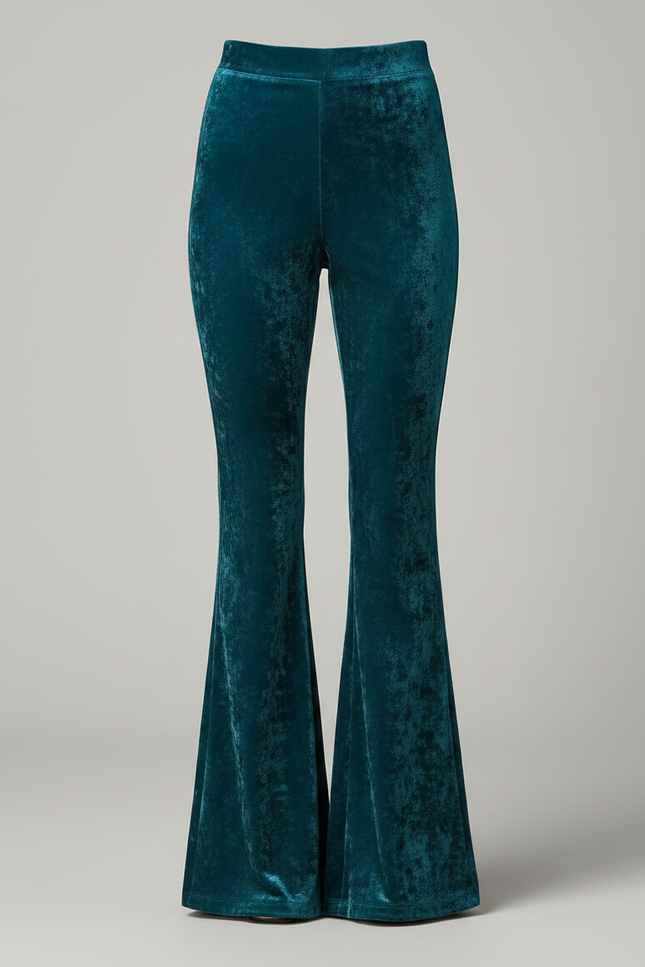 Pantalon Velours Évasé Vert Canard Taille Haute - vue 3