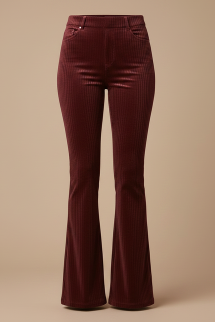 Pantalon Velours Côtelé Bordeaux Évasé Taille Haute Femme - Cordé - vue 3