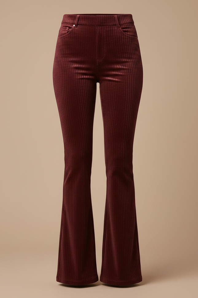 Pantalon Velours Côtelé Bordeaux Évasé Taille Haute Femme - Cordé - vue 3