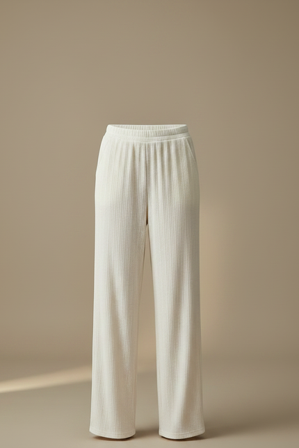 Pantalon Velours Crème Droit Côtelé Ample Confortable - Blanc Cordé - vue 3