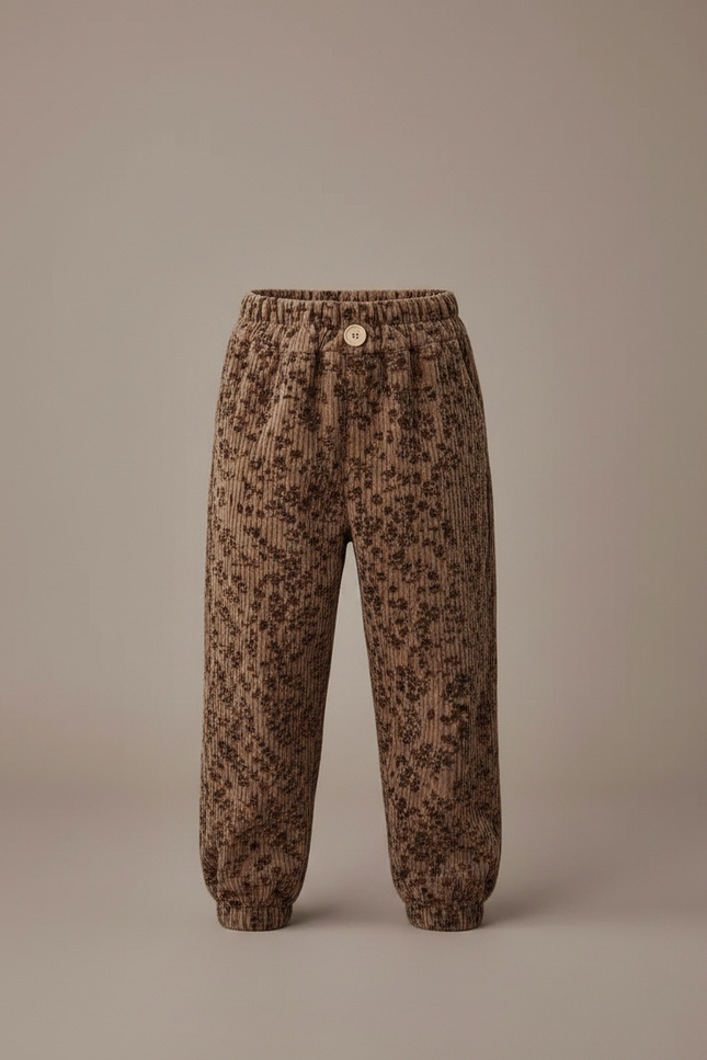 Pantalon Velours Côtelé Marron Imprimé Léopard Enfant - vue 3