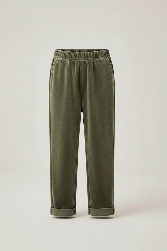 Pantalon Velours Vert Ample Élastique Confortable Garçon - Kaki - vue 3