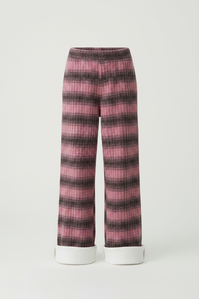 Pantalon Velours Rose Rayé Large Fille Hiver - Multicolore - vue 3
