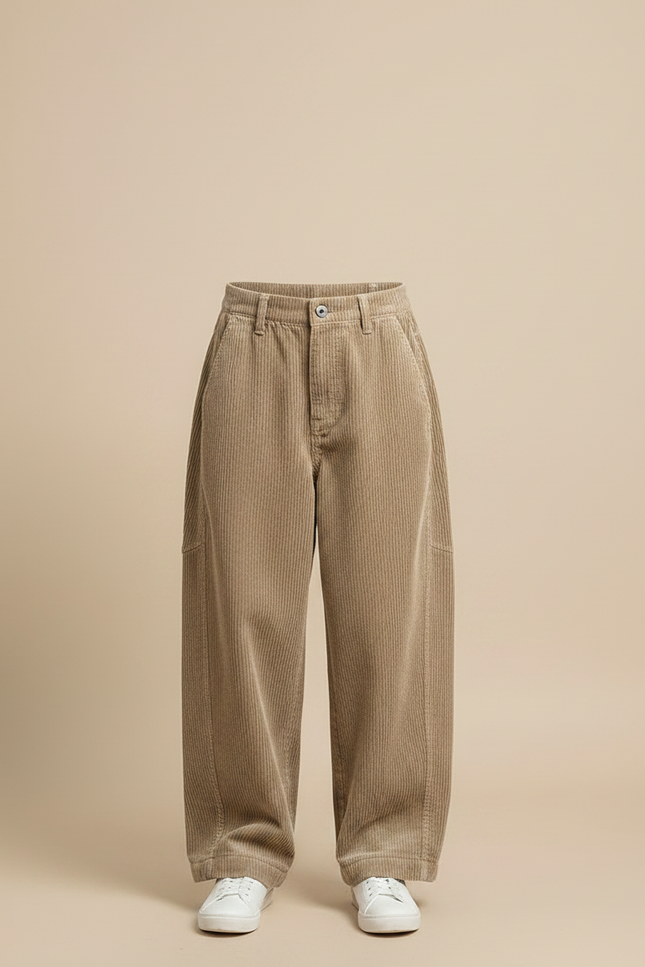 Pantalon Velours Côtelé Ample Droit Enfant Beige - Cordé - vue 3