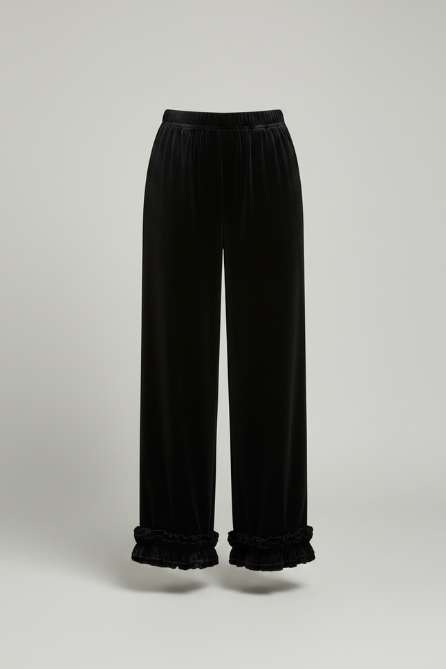 Pantalon Velours Noir Ample Volants Fluide Femme - vue 3