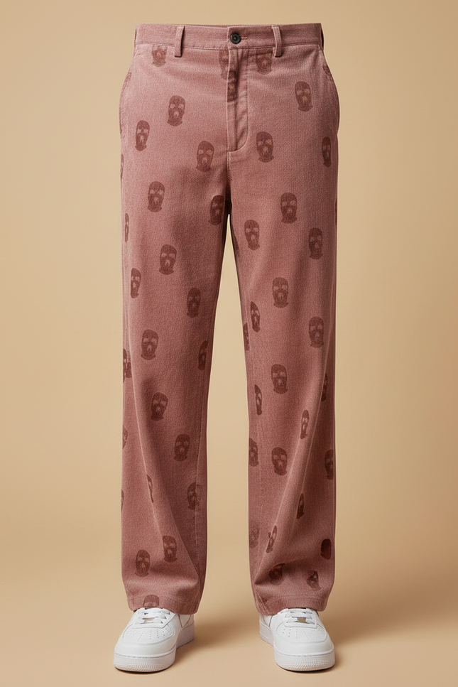Pantalon Velours Rose Côtelé Skulls Ample Homme - vue 3