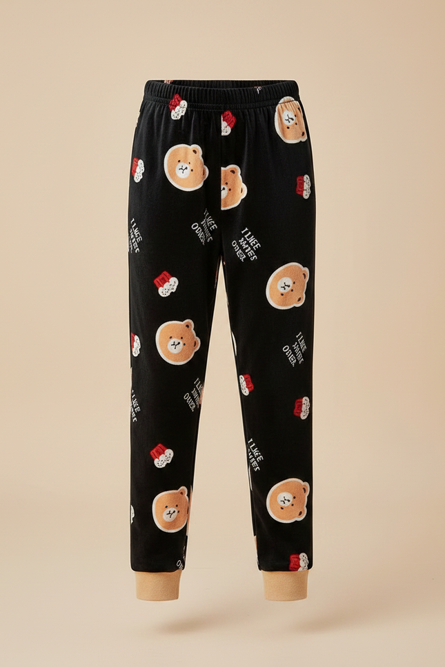 Pantalon Velours Noir Ours Mignon Enfant Hiver - vue 3