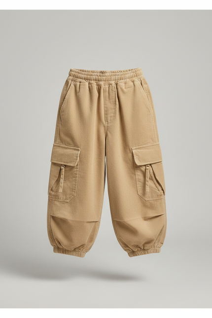 Pantalon Velours Beige Ample Cargo Enfant Décontracté - Cordé - vue 3