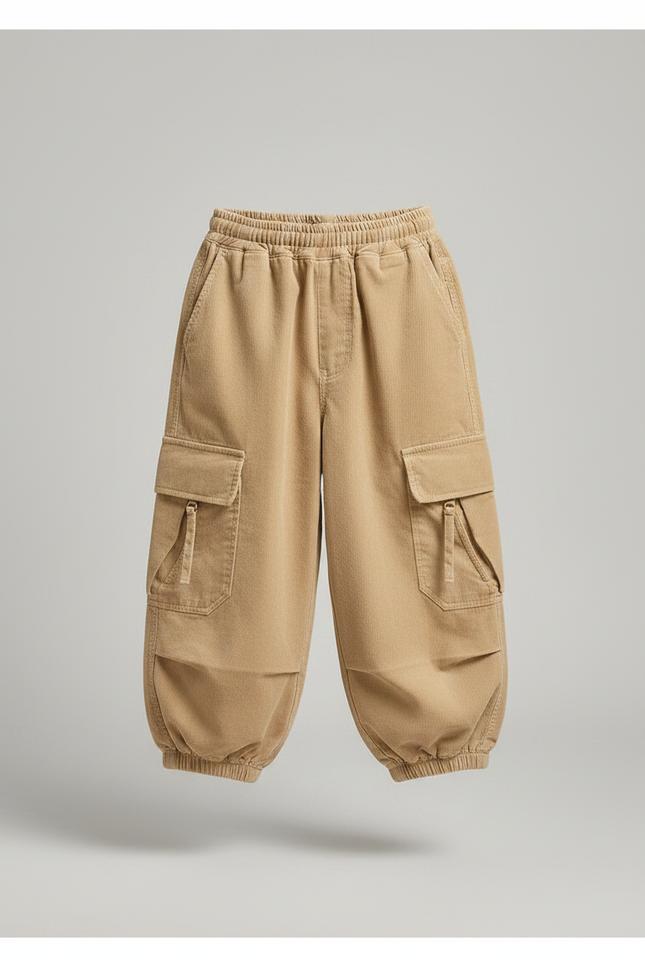 Pantalon Velours Beige Ample Cargo Enfant Décontracté - Cordé - vue 3