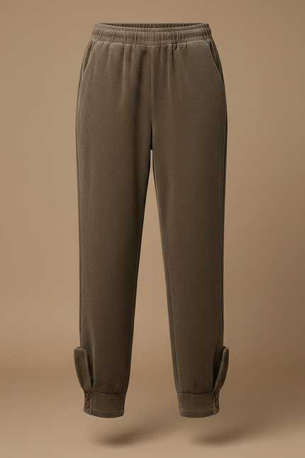 Pantalon Velours Côtelé Harem Élastique Boutons Marron - Cordé - vue 3