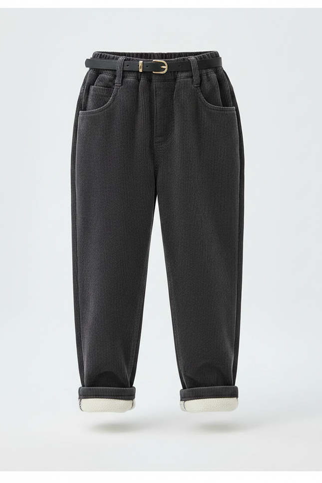 Pantalon Velours Gris Côtelé Doublé Chaud Enfant - Cordé - vue 3
