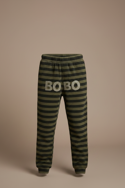 Pantalon Velours Rayé Vert Kaki Lettres Ample Enfant - vue 3