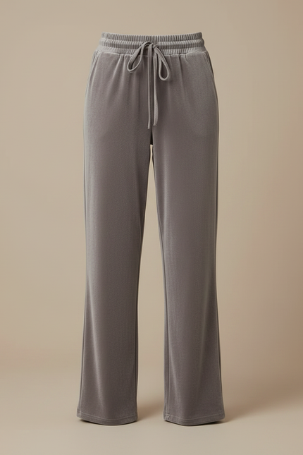 Pantalon Velours Gris Cordon Fluide Décontracté Femme - vue 3