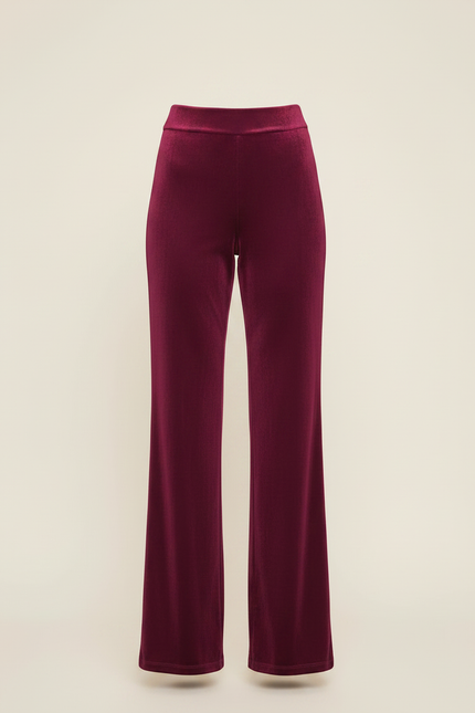 Pantalon Velours Bordeaux Fluide Large Taille Haute Femme - vue 3
