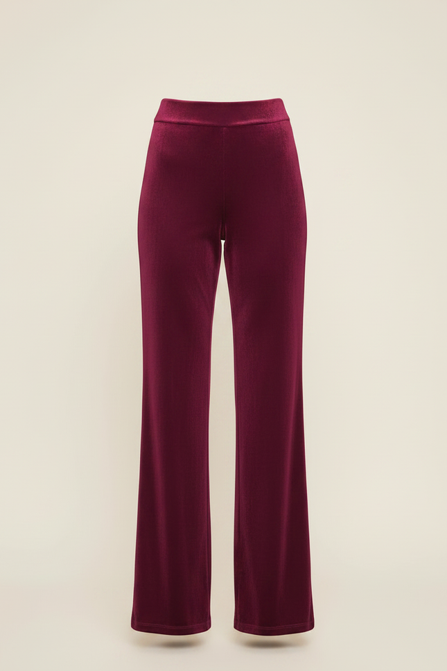 Pantalon Velours Bordeaux Fluide Large Taille Haute Femme - vue 3