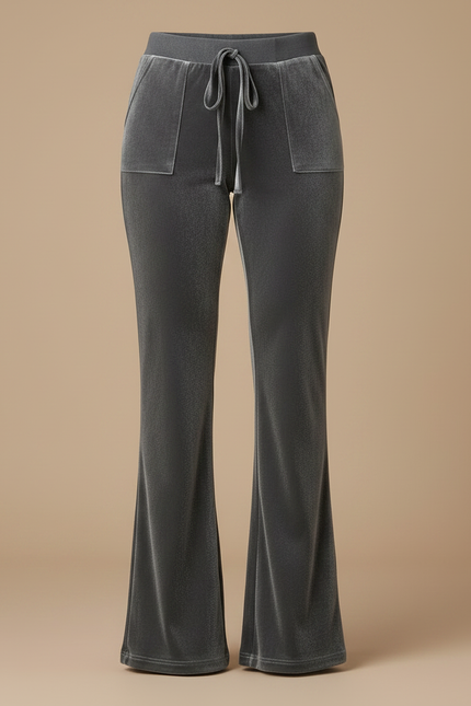 Pantalon Velours Gris Évasé Cordon Décontracté Femme - vue 3