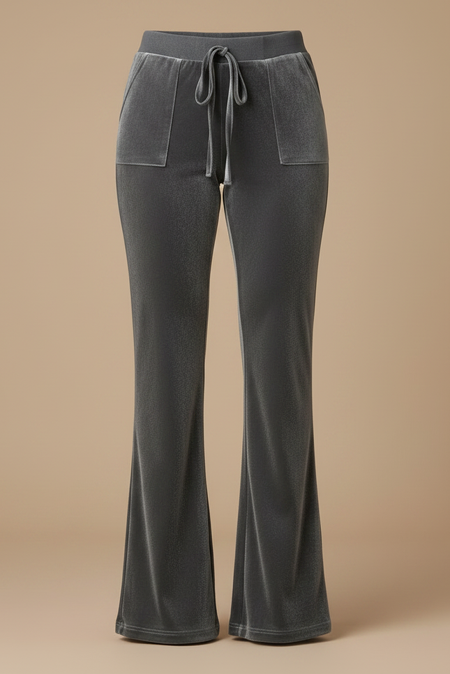 Pantalon Velours Gris Évasé Cordon Décontracté Femme - vue 3