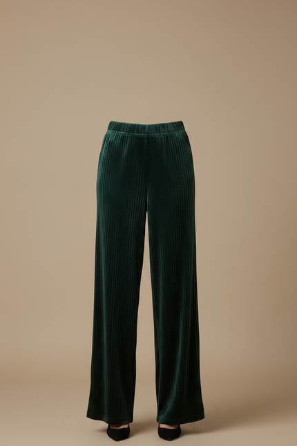 Pantalon Velours Vert Émeraude Plissé Fluide Femme - vue 3